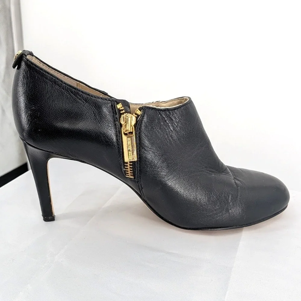 Michael Kors Leather Ankle Booties Black Stiletto‎ Heel Zip Minimalist 7M